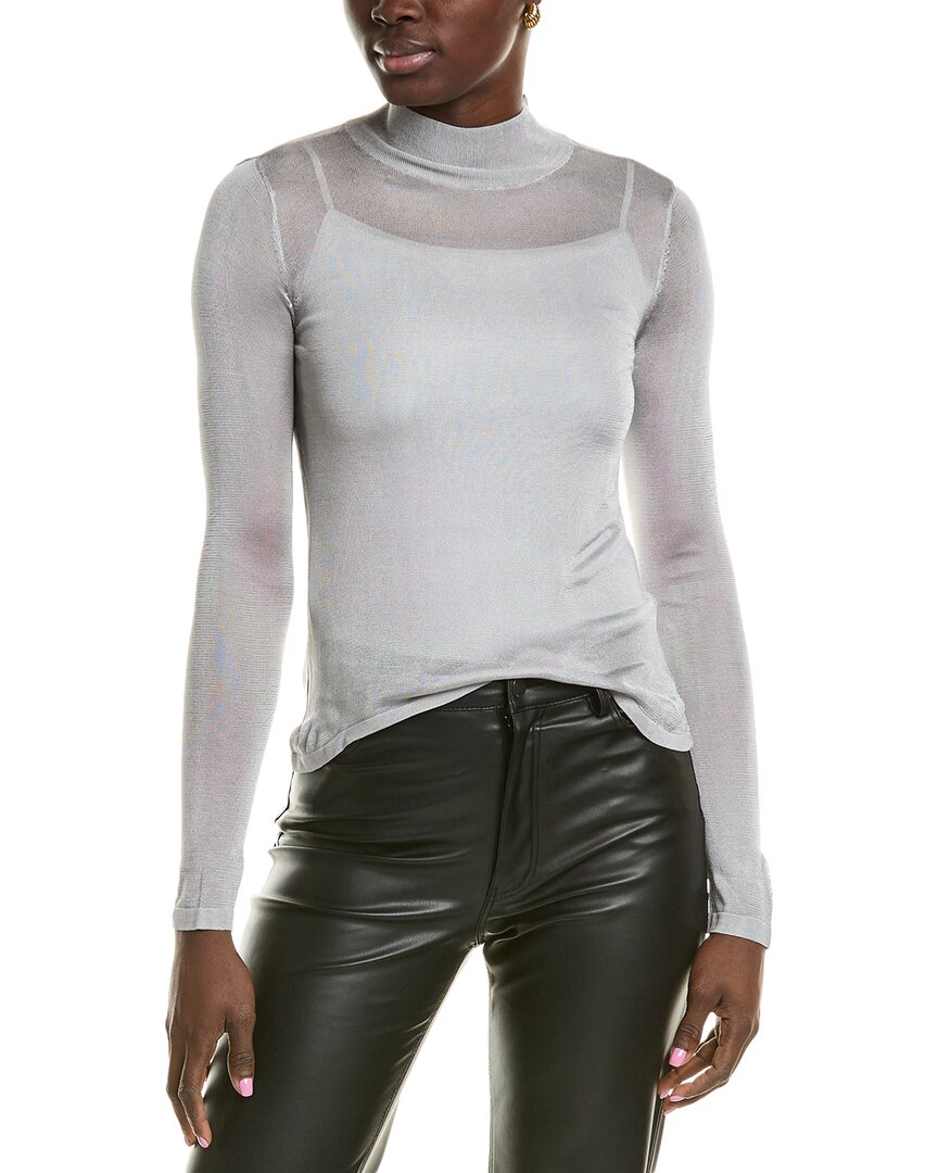 Milly Mock Neck Pullover In Silver