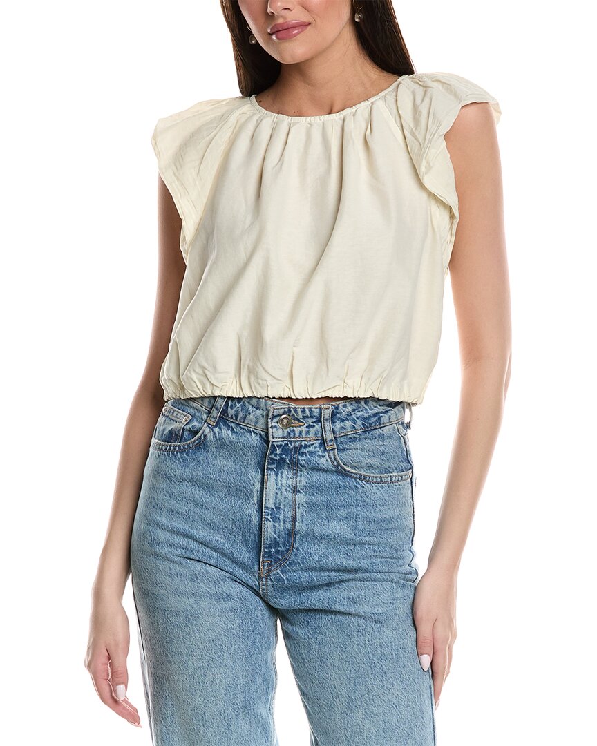 Shop Velvet By Graham & Spencer Ruffle Sleeve Silk-blend Blouse In Beige