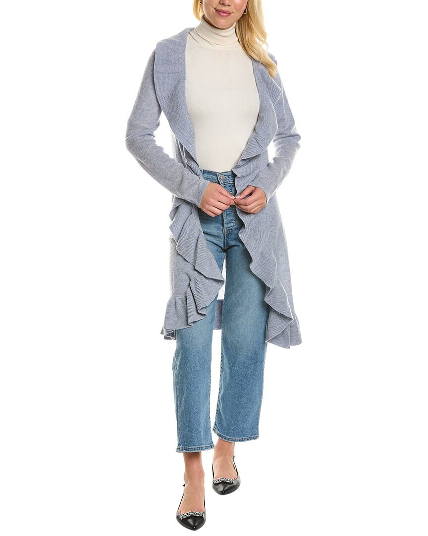 Shop Hannah Rose Long Ruffle Wool & Cashmere-blend Cardigan In Blue