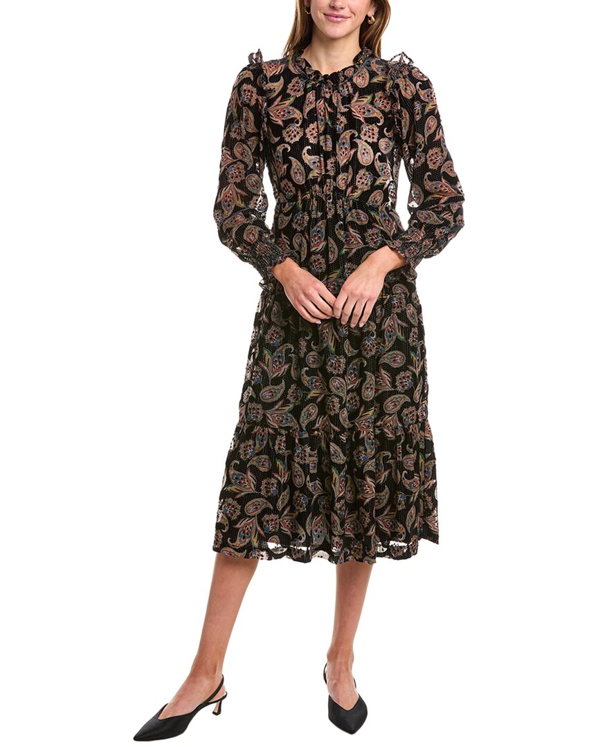 Ba&sh Velvet Burnout Midi Dress In Black