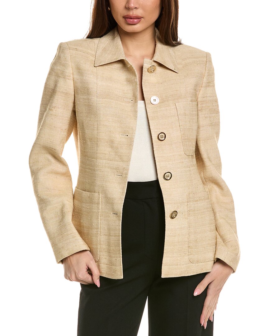 Lafayette 148 New York Patch-pocket Tailored Linen-blend Chore Jacket In Brown
