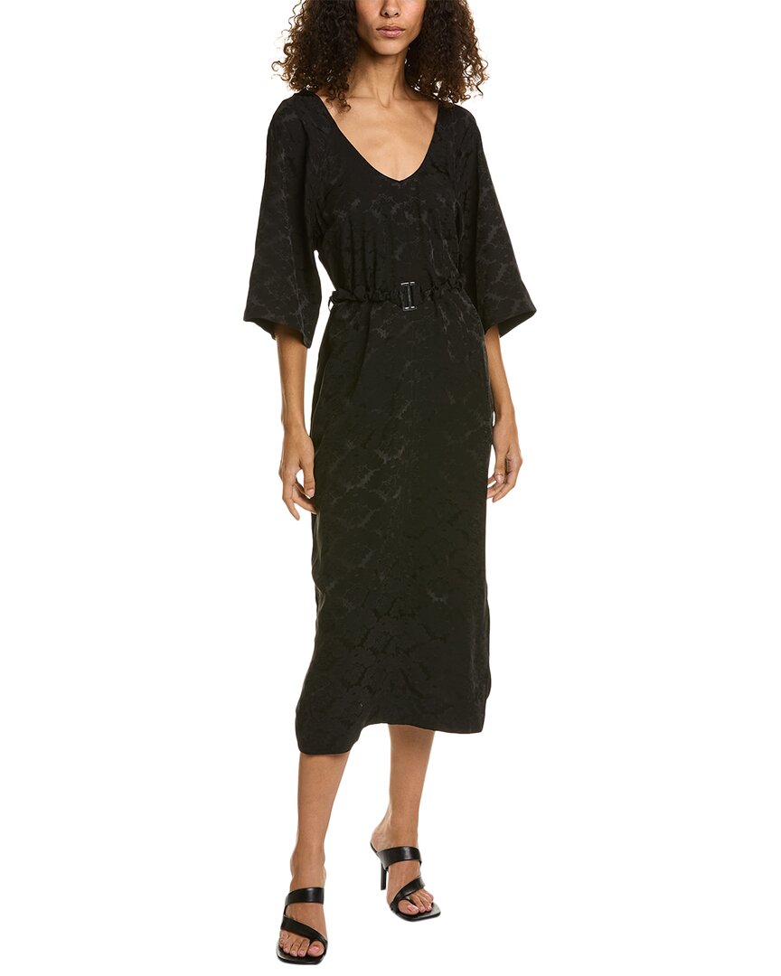 Shop Ganni Jacquard Midi Dress In Black