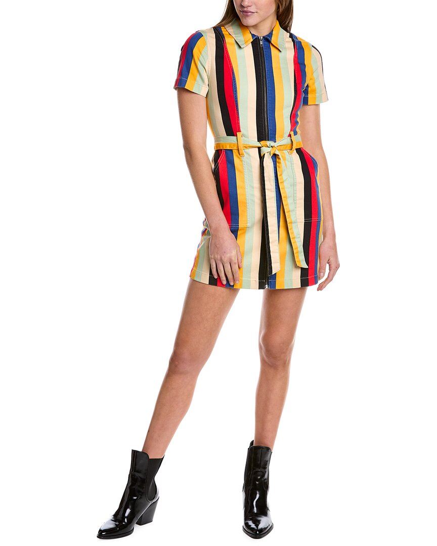 Alice And Olivia Gorgeous Belted Striped Denim Mini Dress In Multicolor