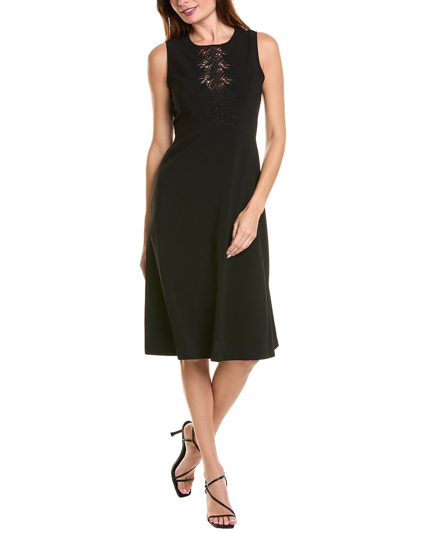 Shop Elie Tahari Lace Applique Midi Dress In Black