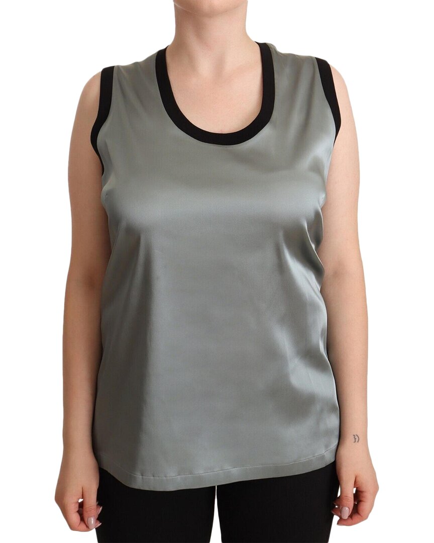 Dolce & Gabbana Silver Round Neck Sleeveless Casual Tank Top In Silver