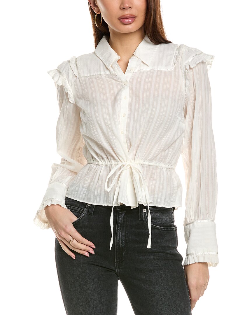 Free People Daybreak Ruffle Cotton Shirt In White