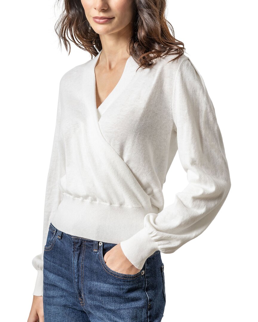 Lilla P Long Sleeve Surplice Sweater In Antique White