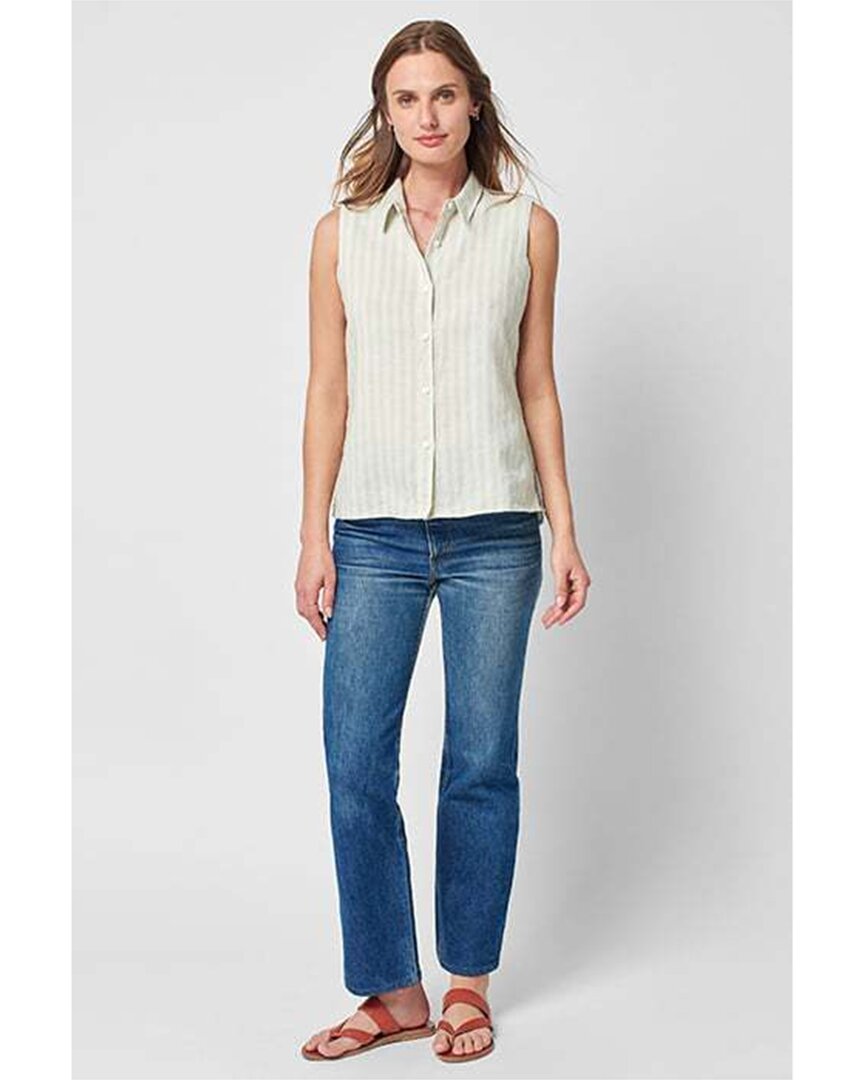 Shop Faherty Malibu Sleeveless Linen-blend Shirt In Blue