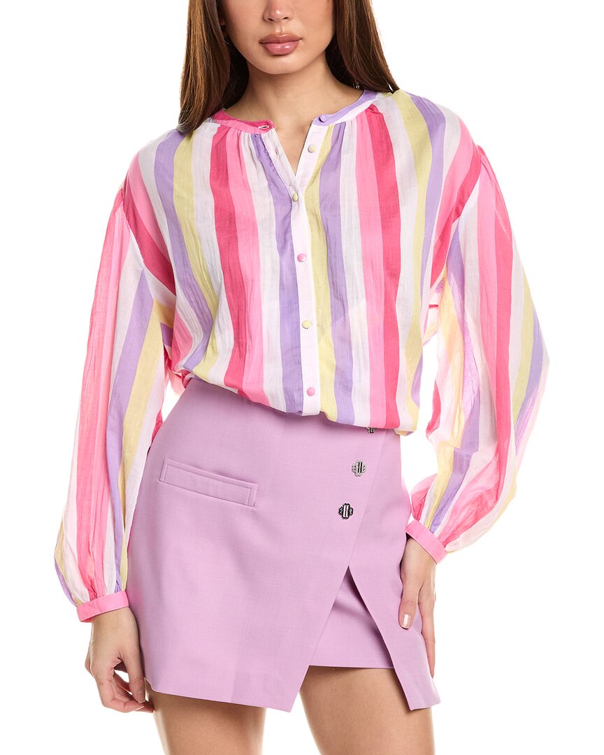 Maje Oversized Striped Woven Shirt In Pink