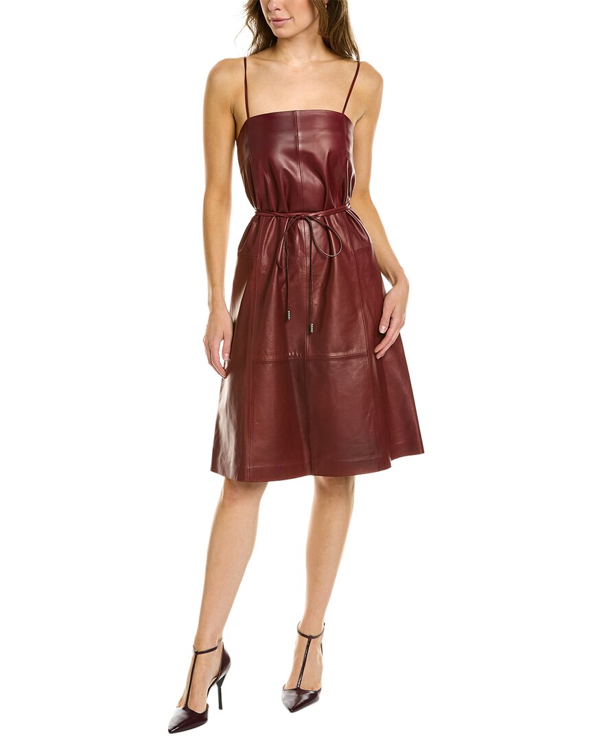 Ferragamo Leather A- Line Dress In Burgundy