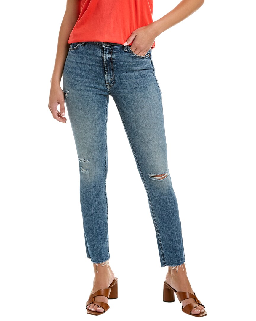 Mother The Dazzler Ripped Mid Rise Ankle Slim Jeans In Blue