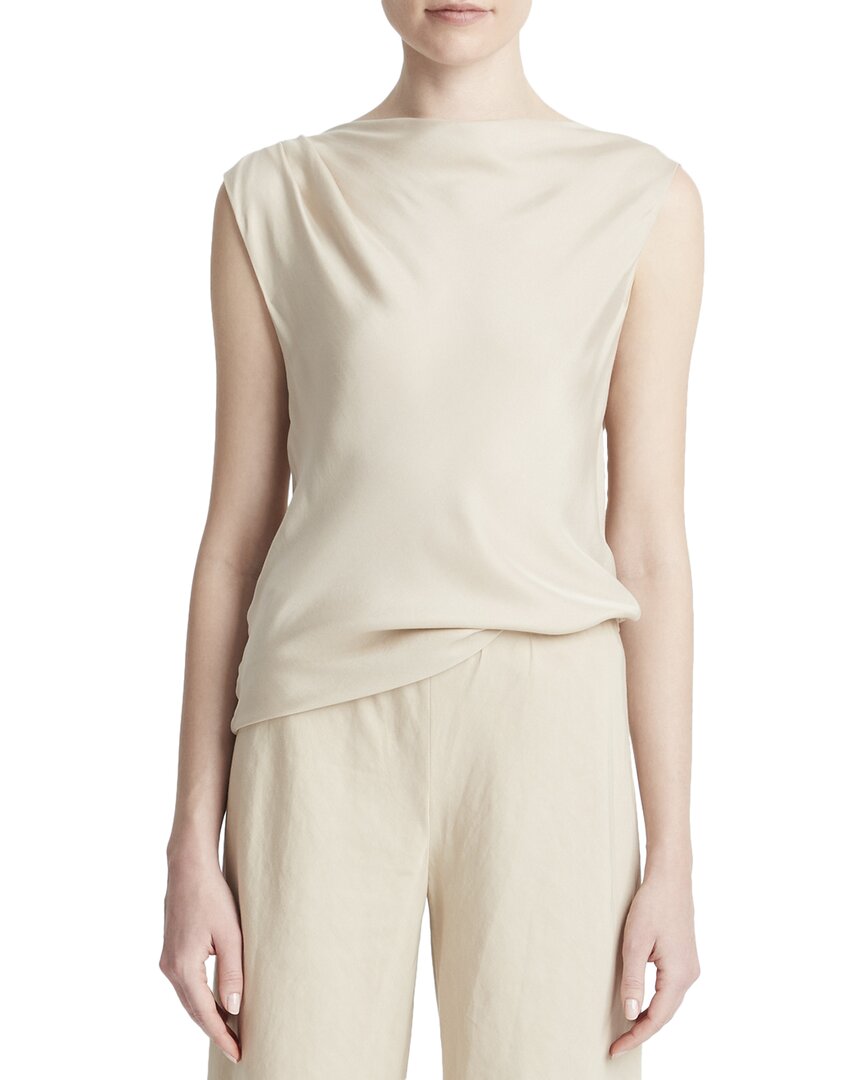 VINCE VINCE ASYMMETRIC DRAPE CAP SLEEVE SILK-BLEND BLOUSE