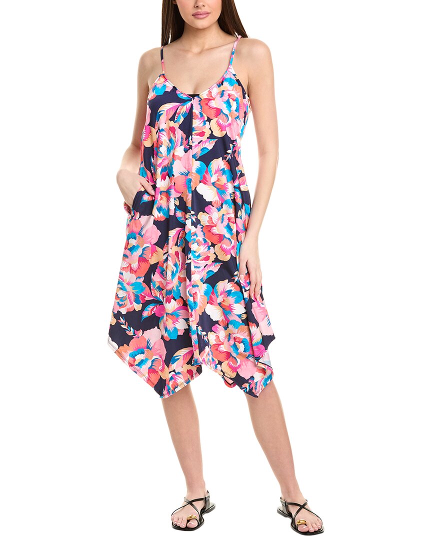 La Blanca Floral Handkerchief-hem Midi Dress In Blue