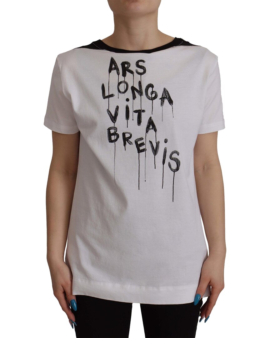 Dolce & Gabbana White Slogan Print Round Neck Cotton T-shirt