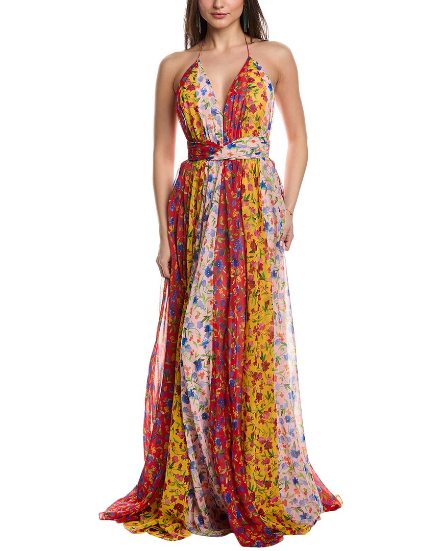 Carolina Herrera Deep V Halter Neck Wrapped Waist Gown