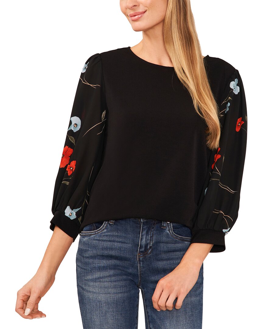 Cece Mixed Media Knit Top In Black