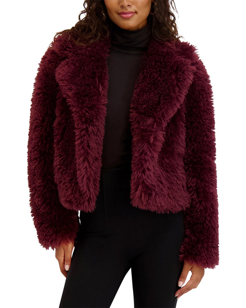 Kensie Mongolian Faux Fur Jacket In Red
