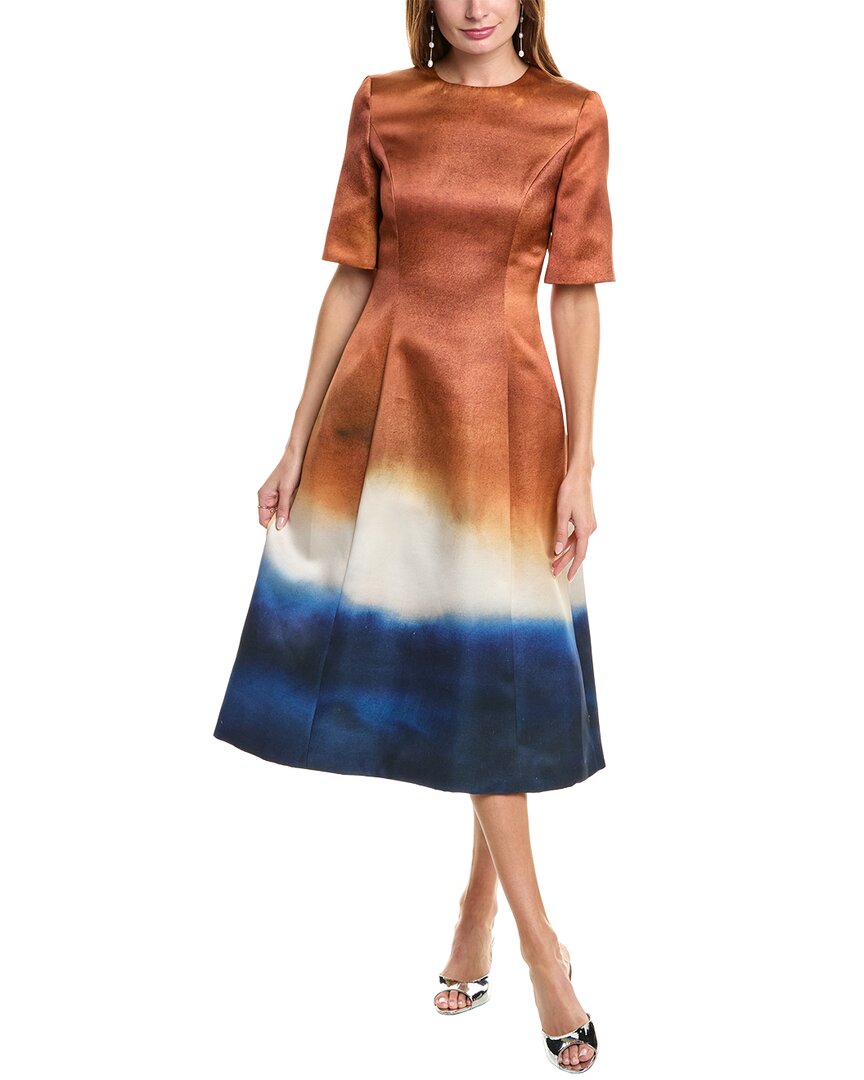 Oscar De La Renta Abstract Ombré-print Satin Midi Dress In Brown