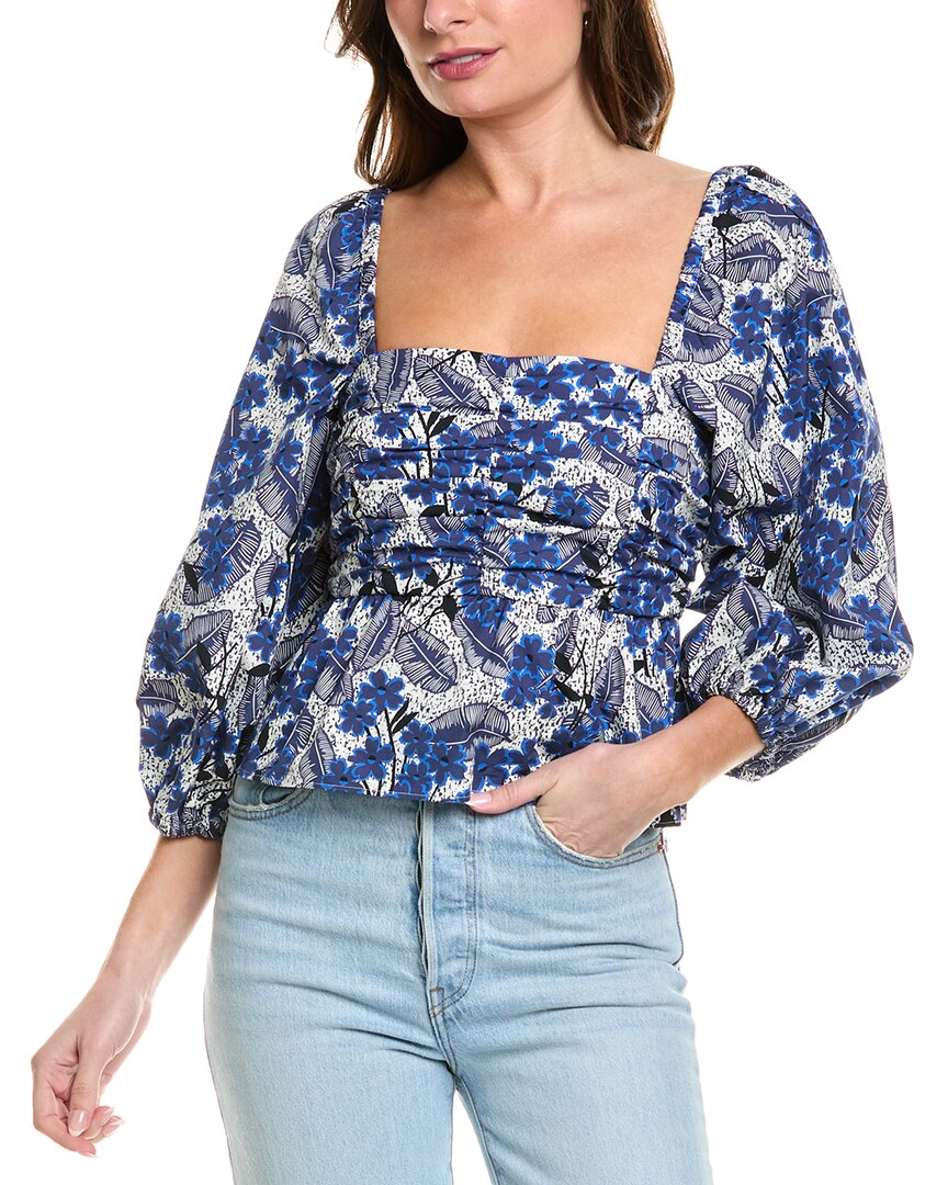 Weekend Max Mara Womens Cornflower Blue Palpiti Floral-pattern Cotton-poplin Top In Blue