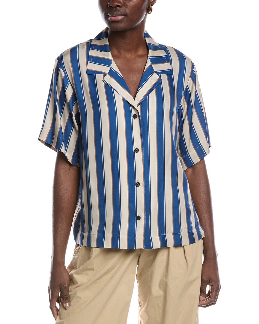 Rag & Bone Women's Declan Silk Striped Camp Shirt In Blue