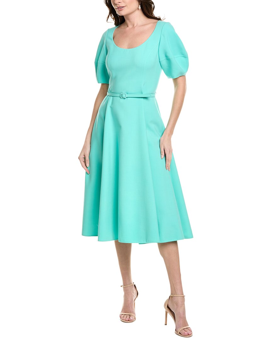 Oscar De La Renta Puff Sleeve Wool Dress In Green