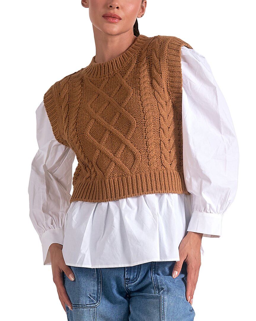 Elan Sweater Vest Layered In Dark Tan In Gray