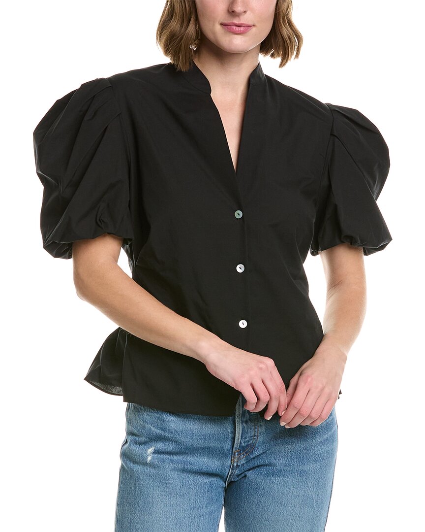 Shop Vince Draped Puff Sleeve Blouse In Black