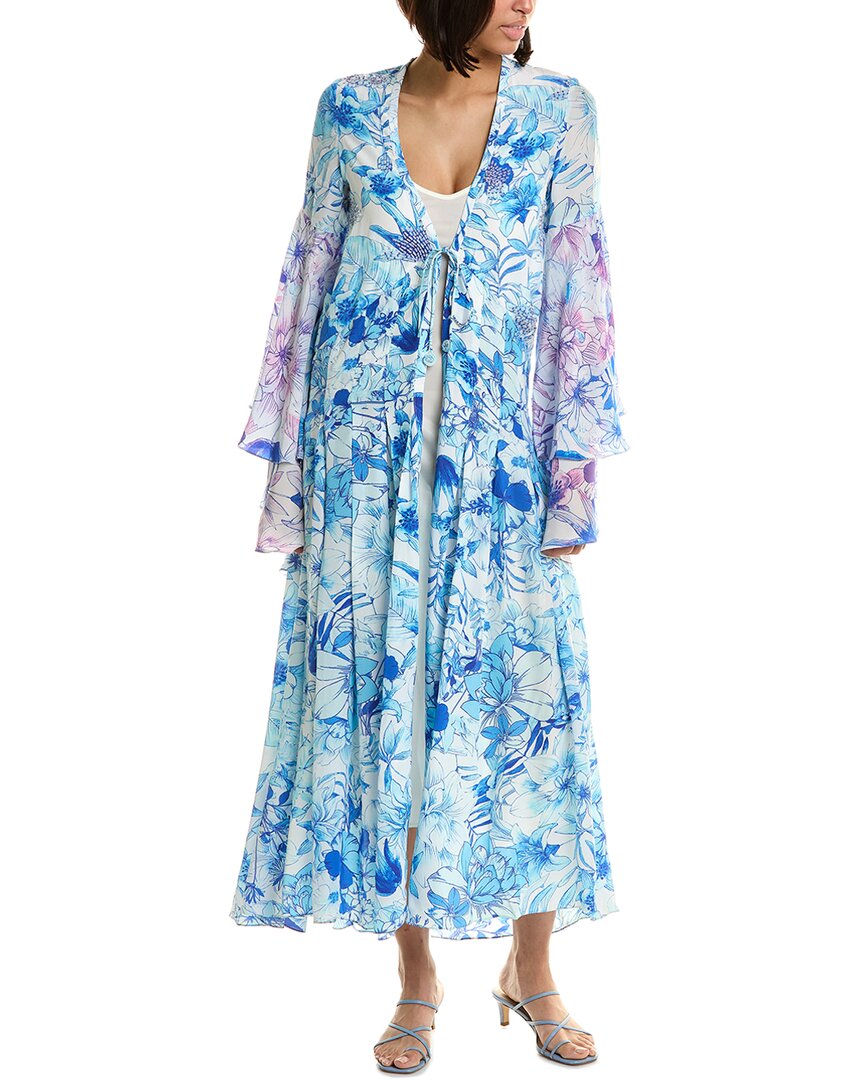 Shop Rococo Sand Tiered Bell-sleeve Wrap Dress In Blue