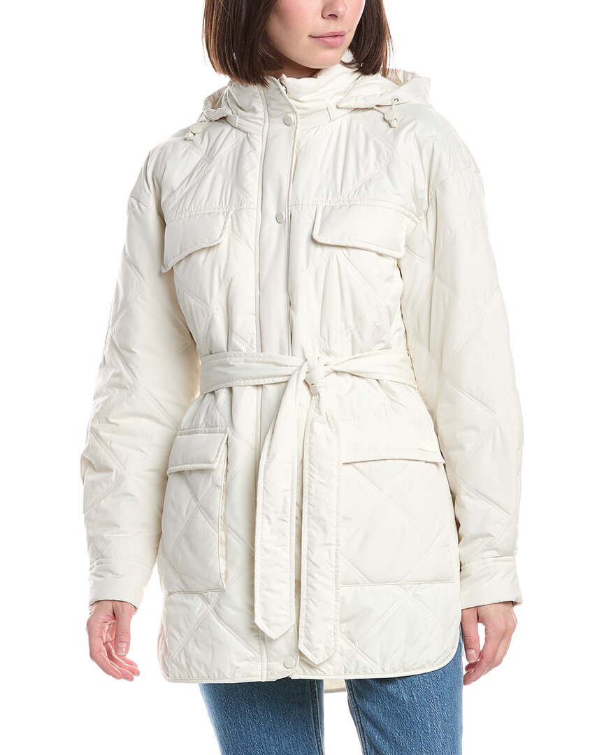 Hunter Friday Belted Self-packable Quilted Jacket In White
