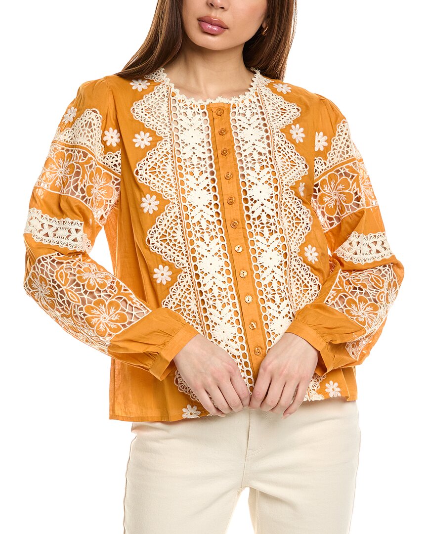 Johnny Was Ronnie Button-down Blouse In Gold