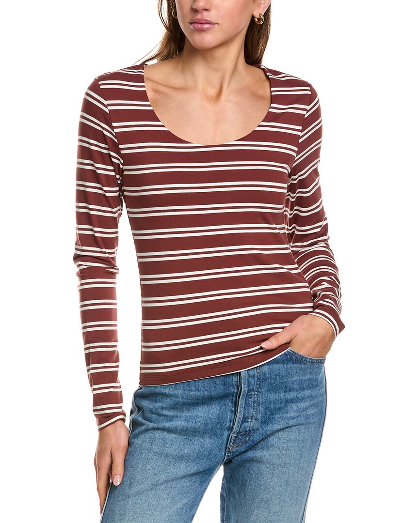 Three Dots Stripe Scoop Neck Stretch Cotton Top In Red