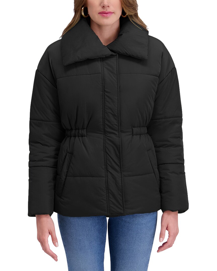 Kensie Envelope Collar Puffer Coat In Black