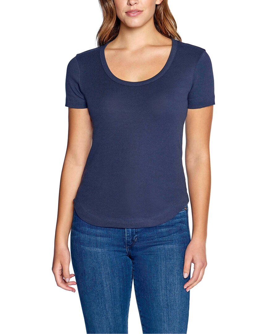 Shop Three Dots Scoop Neck Curved Hem T-shirt In Blue