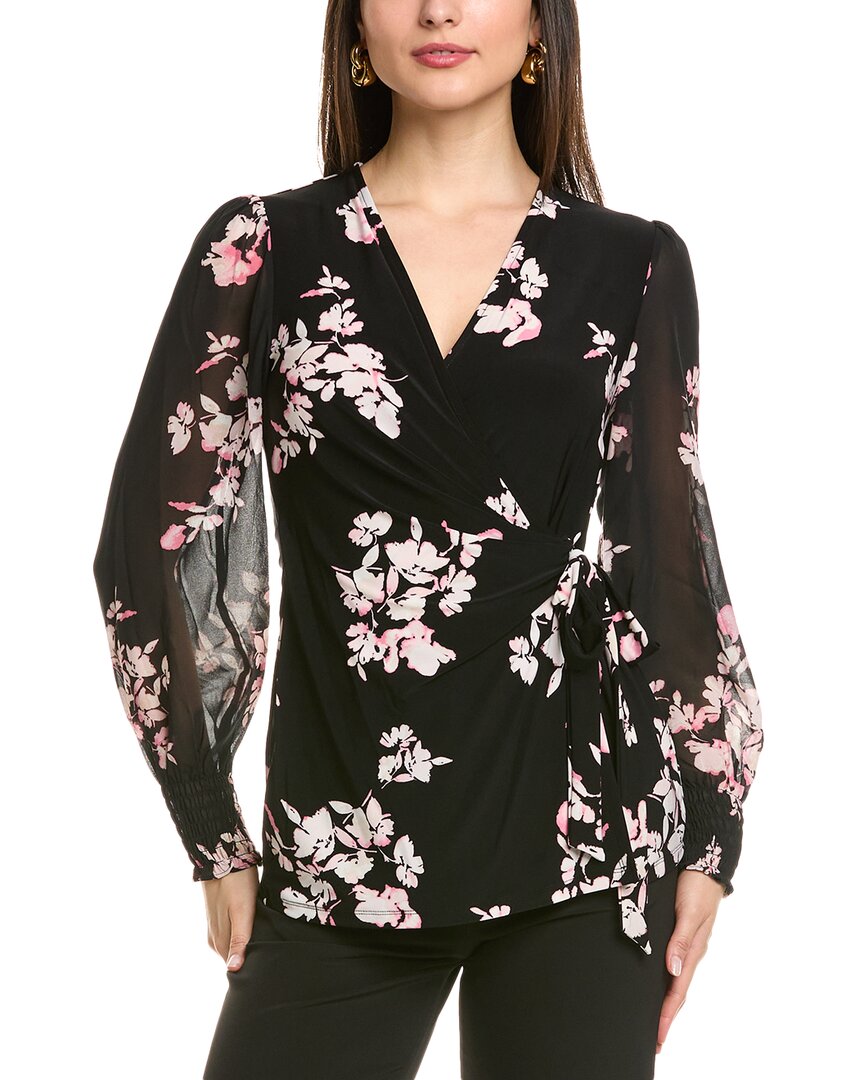 Anne Klein Print Wrap Top In Black