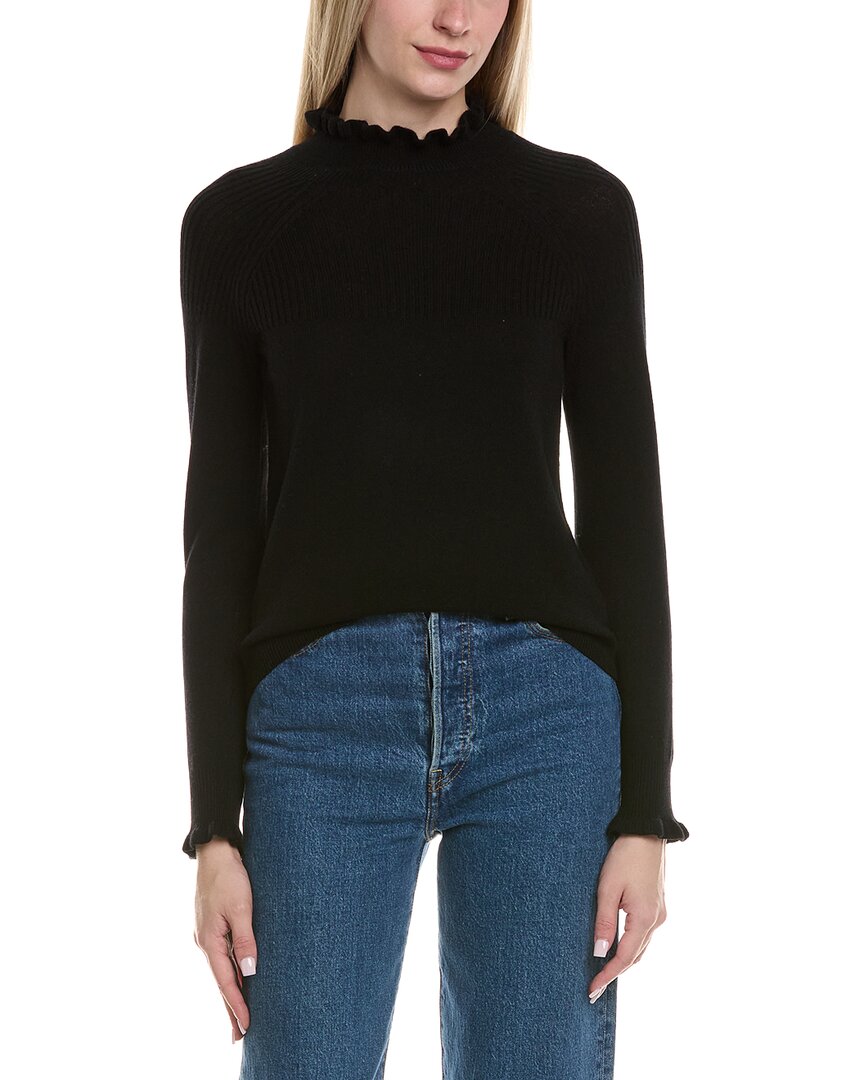 Sofiacashmere Rib & Ruffle Mock Neck Wool & Cashmere-blend Sweater In Black