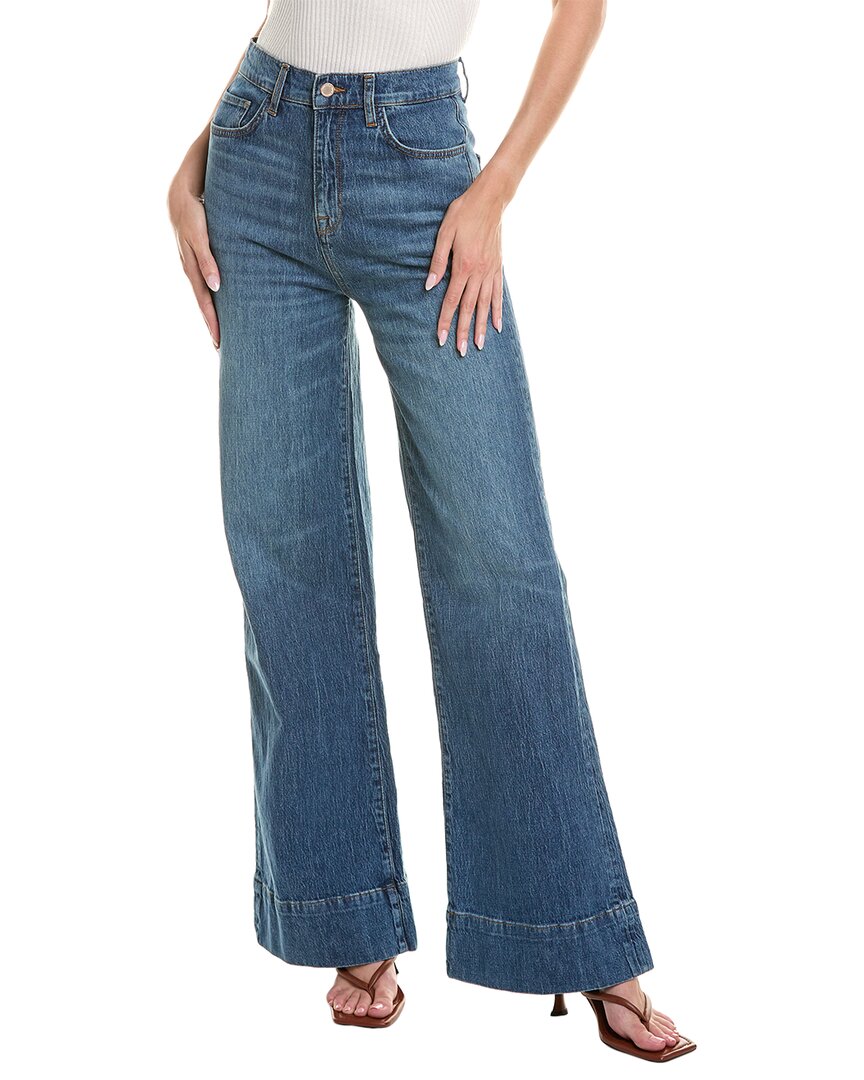 Shop Triarchy Ms. Onassis Medium Indigo High-rise Wide Leg Jean In Blue