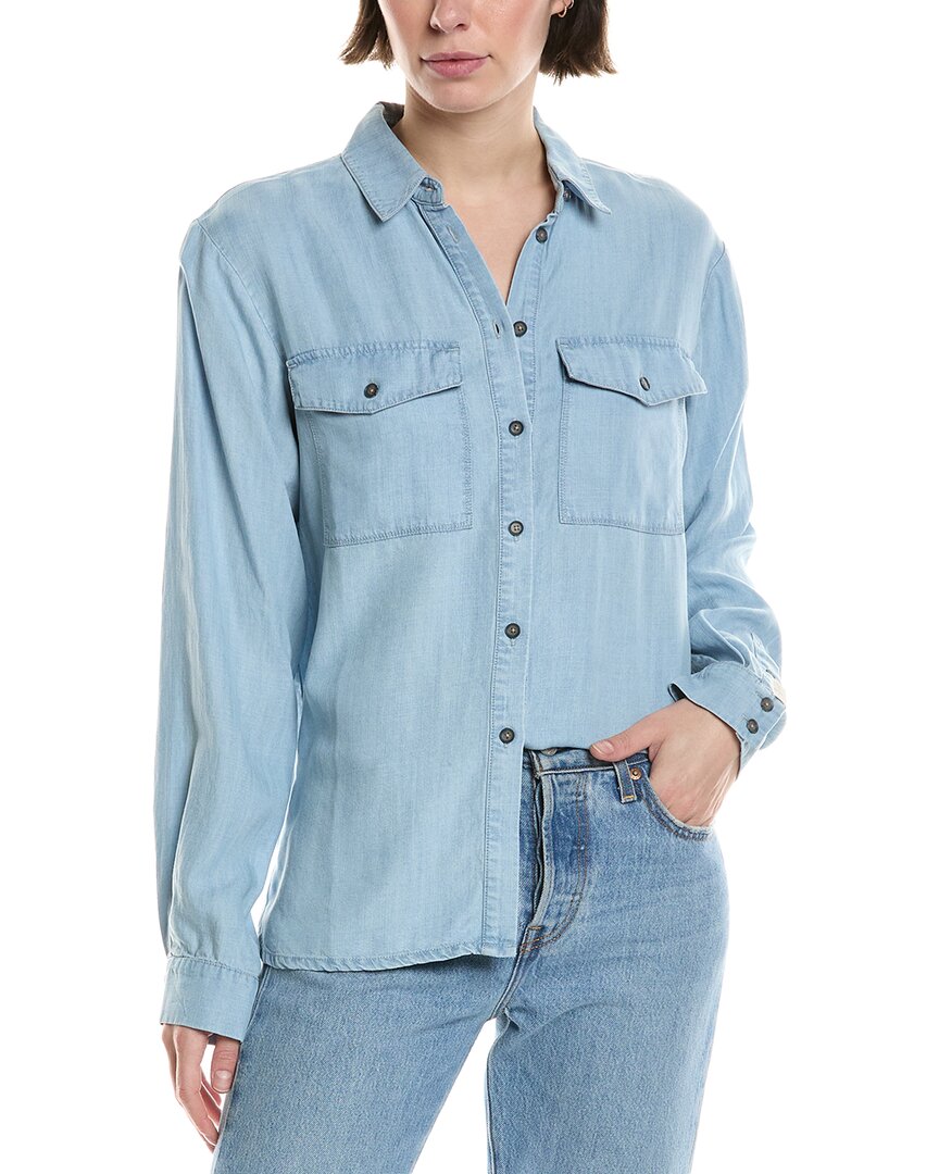 7 For All Mankind Denim Shirt With Rounded Hem And Box Pleat