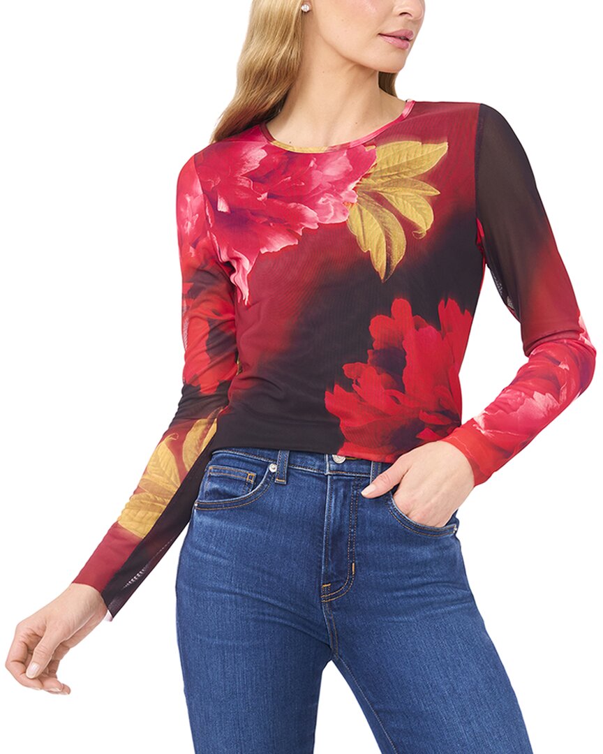 Ted Baker Floral Crewneck Mesh Top In Red