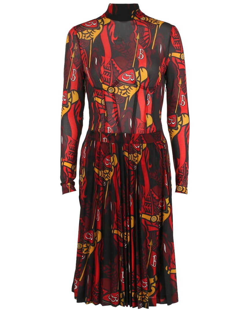 Burberry Long Sleeve Trapeze Dress Woman Midi Dress Multicolored Size 6 Viscose, Polyamide In Black