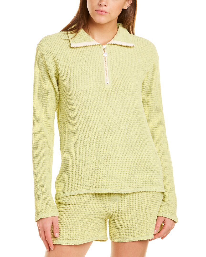 Donni. Waffle 1/2-zip Pullover In Green