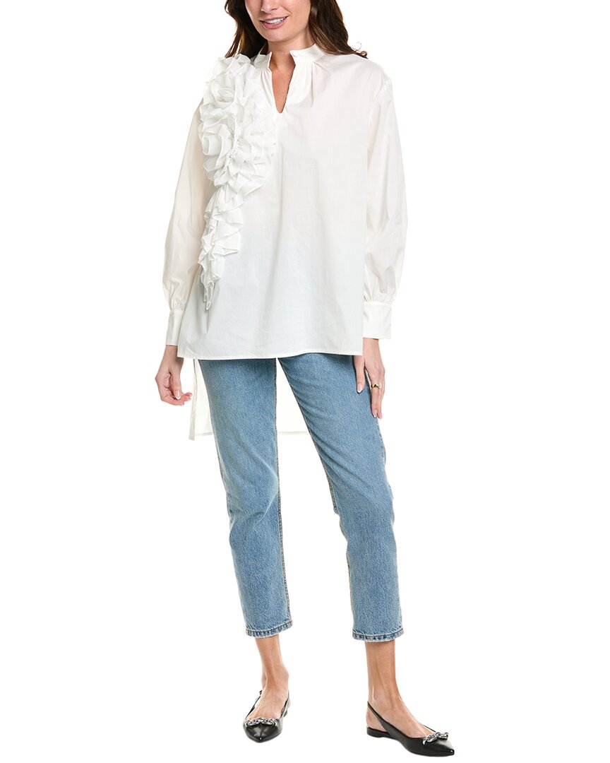 Gracia Ruffle Edge Asymmetrical Shirt In White
