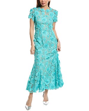 Oscar de la Renta Floral Guipure Flare Silk-Lined Maxi Dress