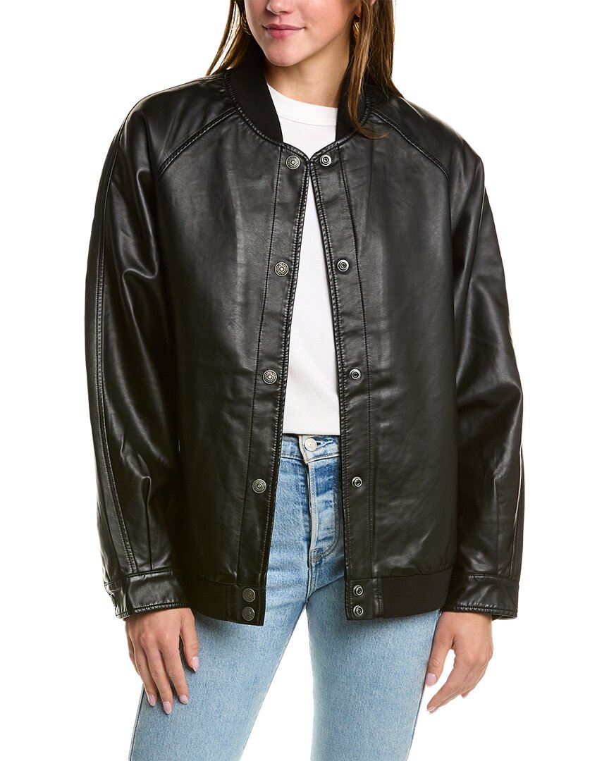 Free People Wild Rose Faux Leather Bomber Jacket In Black