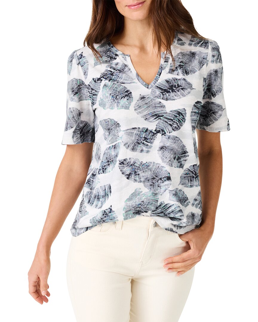 Nic + Zoe Falling Palms Split Neck Tee In Grey Multi In Grey