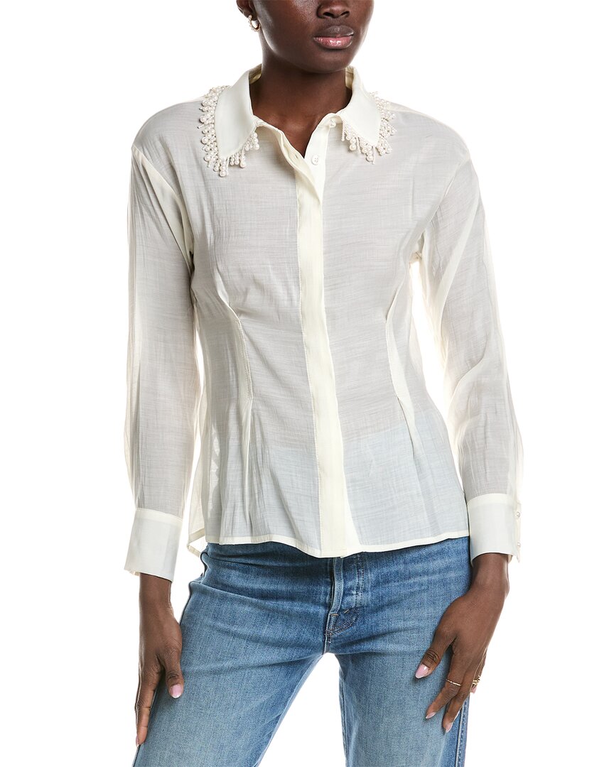 Gracia Pearl Fringe Shirt In White