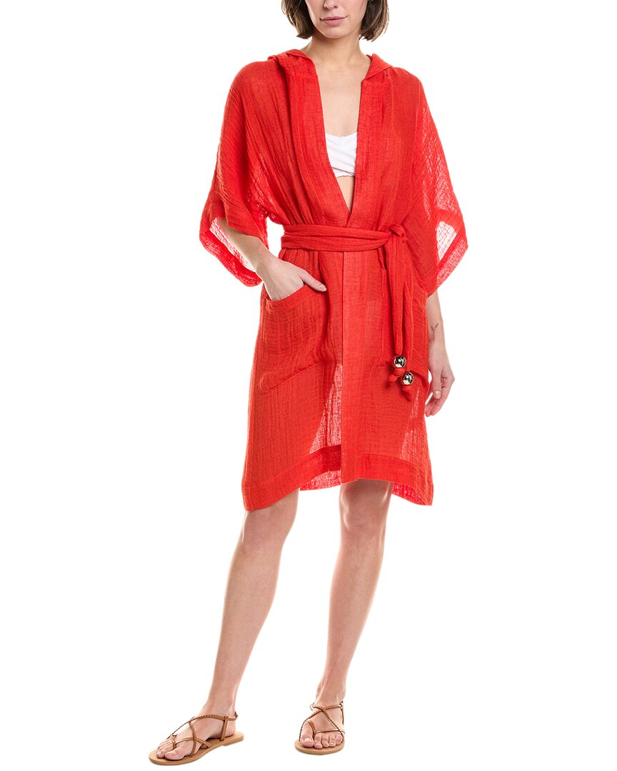Lisa Marie Fernandez Lis Marie Fernandez Hooded Linen-blend Dressing Gown In Red