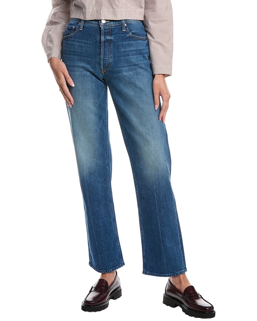 Mother The Mid-rise Rider Flood Fray Monkey In The Middle Straight Leg Jean In Blue