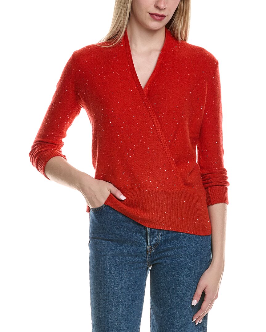 Sofiacashmere Sequin Faux Wrap Wool & Cashmere-blend Sweater In Orange