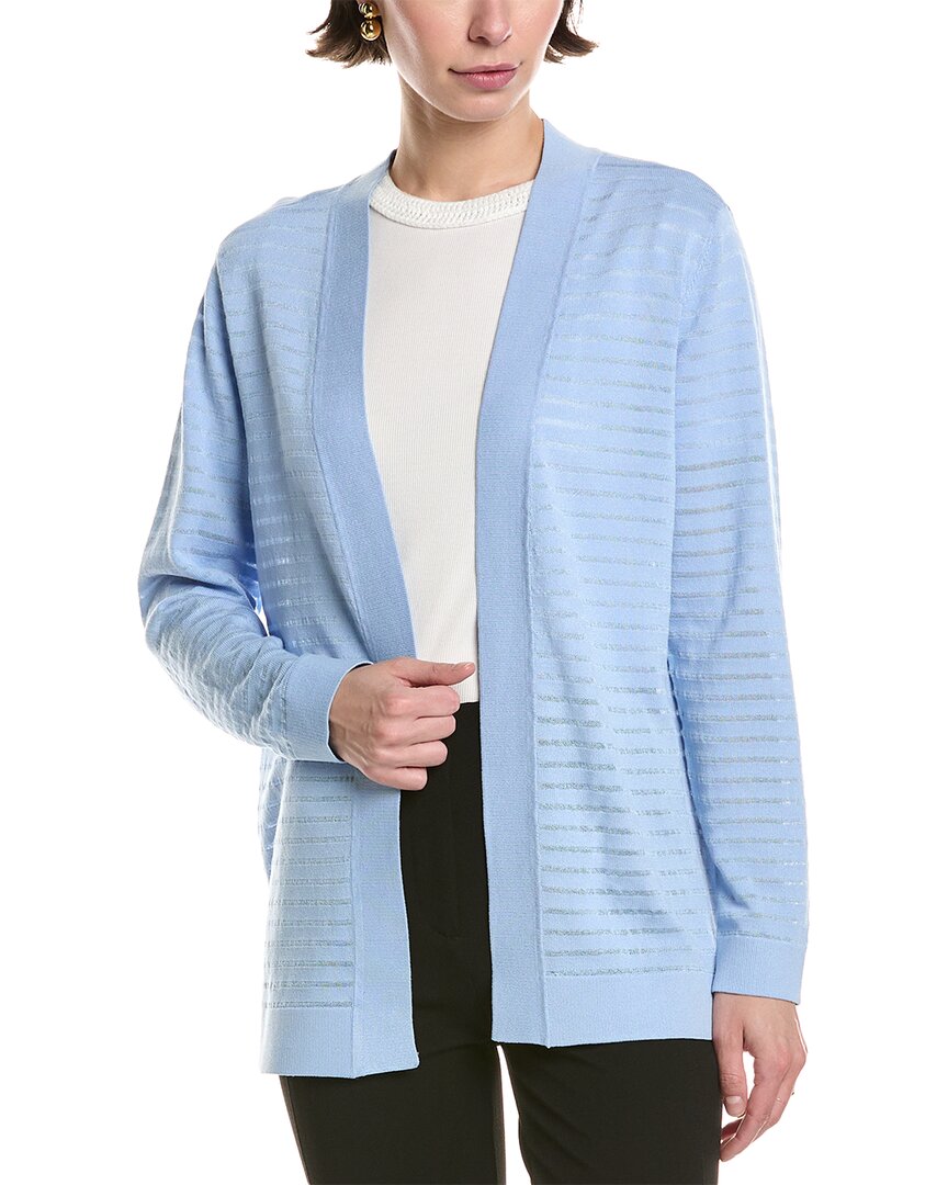 Anne Klein Sheer Stripe Cardigan In Blue