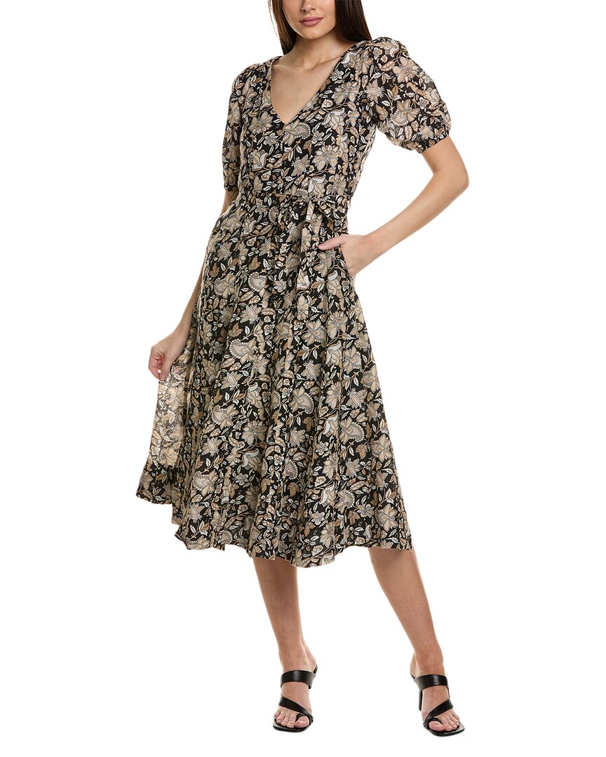 Boden Full Skirt Paneled Linen-blend Midi Dress In Burgundy